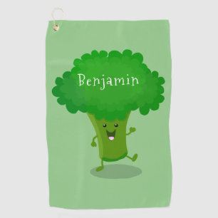 Cute kawaii dansende broccoli cartoon illustratie golfhanddoek