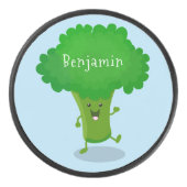 Cute kawaii dansende broccoli cartoon illustratie hockey puck (Voorkant)