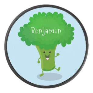 Cute kawaii dansende broccoli cartoon illustratie hockey puck