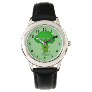 Cute kawaii dansende broccoli cartoon illustratie horloge
