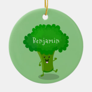 Cute kawaii dansende broccoli cartoon illustratie keramisch ornament