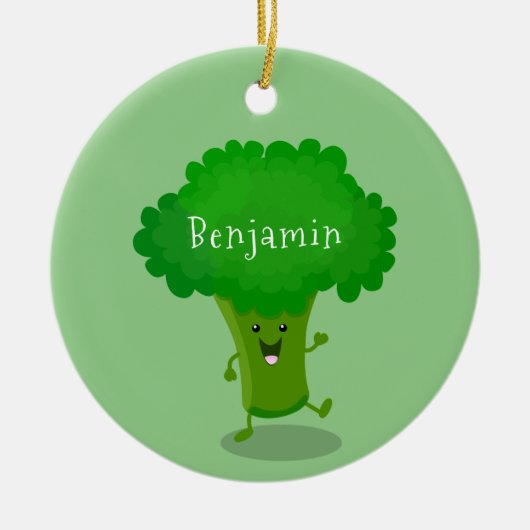 Cute kawaii dansende broccoli cartoon illustratie keramisch ornament (Voorkant)