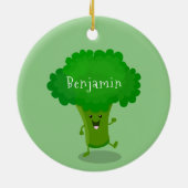 Cute kawaii dansende broccoli cartoon illustratie keramisch ornament (Achterkant)