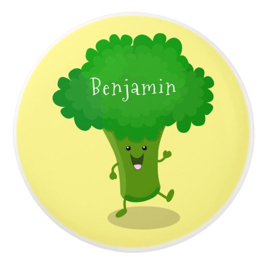 Cute kawaii dansende broccoli cartoon illustratie keramische knop (Voorkant)