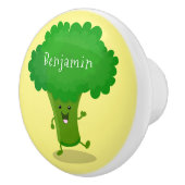 Cute kawaii dansende broccoli cartoon illustratie keramische knop (Rechts)