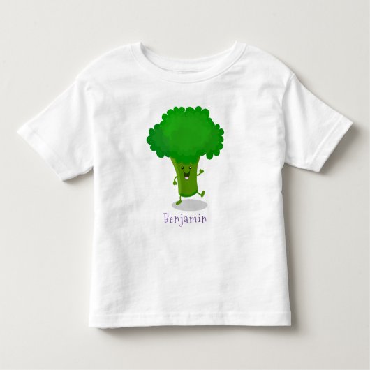 Cute kawaii dansende broccoli cartoon illustratie kinder shirts (Voorkant)