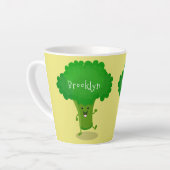 Cute kawaii dansende broccoli cartoon illustratie latte mok (Linkerhoek)