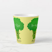 Cute kawaii dansende broccoli cartoon illustratie latte mok (Voorkant)