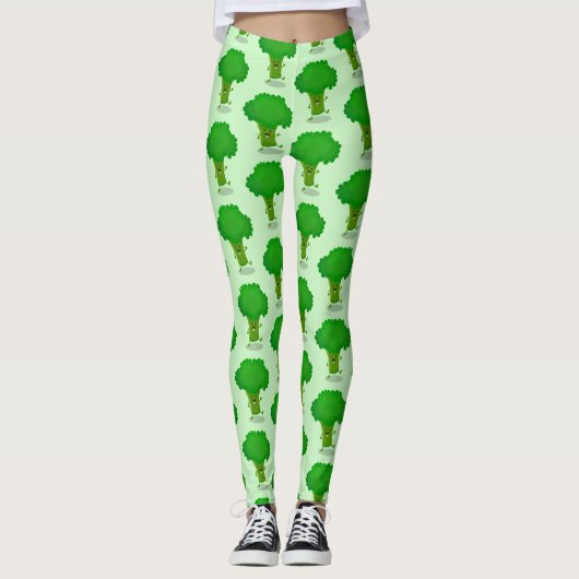 Cute kawaii dansende broccoli cartoon illustratie leggings (Voorkant)