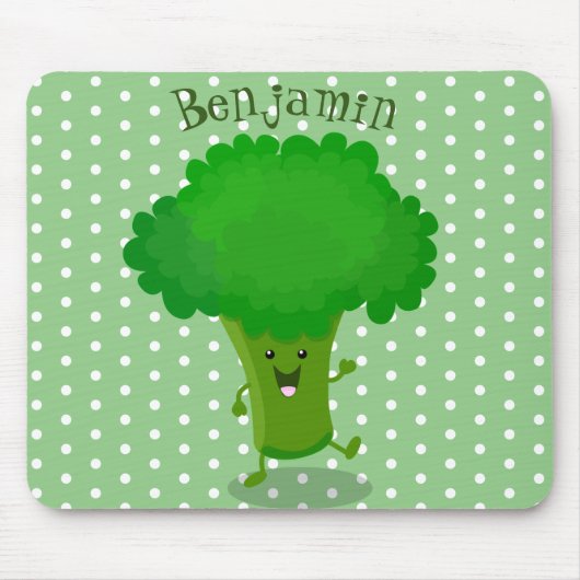 Cute kawaii dansende broccoli cartoon illustratie muismat (Voorkant)