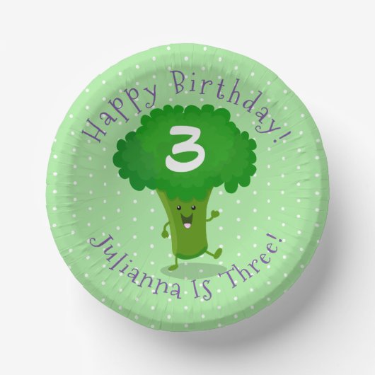 Cute kawaii dansende broccoli cartoon illustratie papieren kommen (Voorkant)