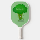 Cute kawaii dansende broccoli cartoon illustratie pickleball paddle (Voorkant)