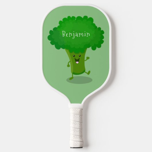 Cute kawaii dansende broccoli cartoon illustratie pickleball paddle (Voorkant)