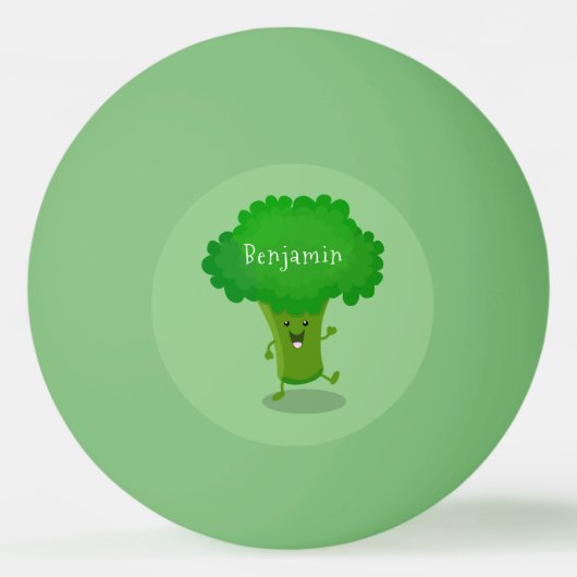 Cute kawaii dansende broccoli cartoon illustratie pingpongbal (Achterkant)