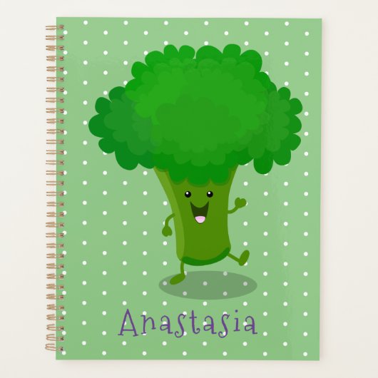 Cute kawaii dansende broccoli cartoon illustratie planner (Voorkant)