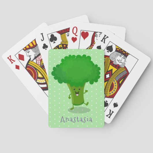 Cute kawaii dansende broccoli cartoon illustratie pokerkaarten (Achterkant)