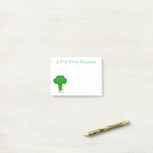 Cute kawaii dansende broccoli cartoon illustratie post-it® notes (Op bureau)