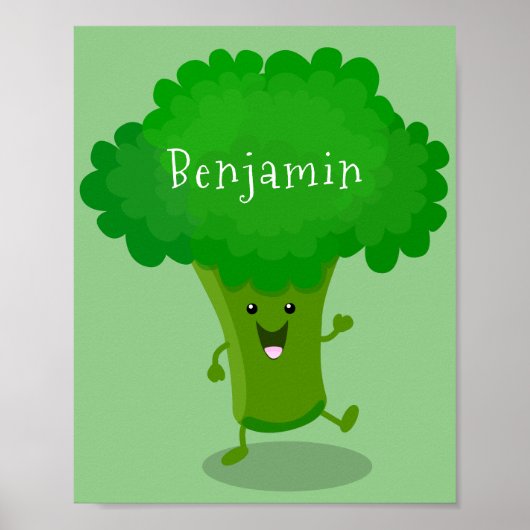 Cute kawaii dansende broccoli cartoon illustratie poster (Voorkant)