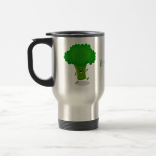 Cute kawaii dansende broccoli cartoon illustratie reisbeker