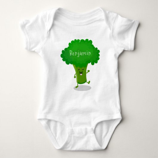 Cute kawaii dansende broccoli cartoon illustratie romper (Voorkant)