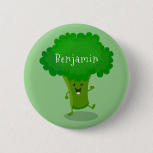 Cute kawaii dansende broccoli cartoon illustratie ronde button 5,7 cm