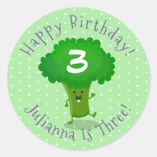 Cute kawaii dansende broccoli cartoon illustratie ronde sticker