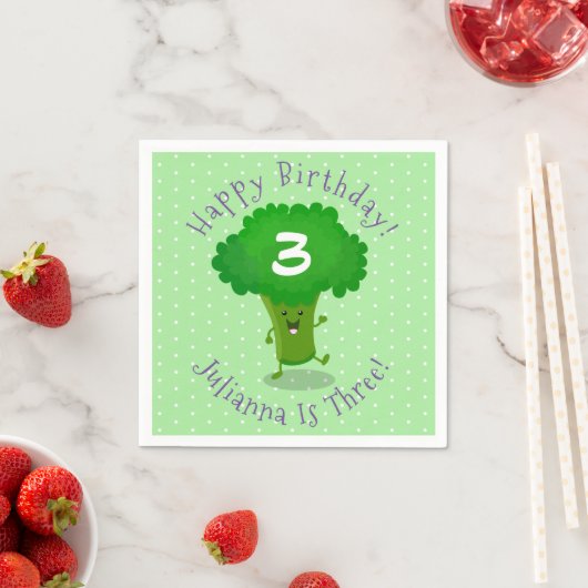 Cute kawaii dansende broccoli cartoon illustratie servet (Insitu)