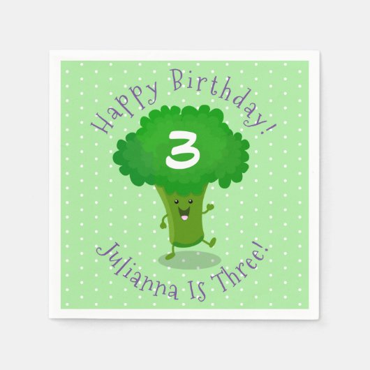 Cute kawaii dansende broccoli cartoon illustratie servet (Voorkant)