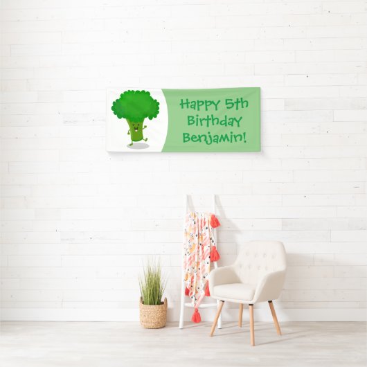 Cute kawaii dansende broccoli cartoon illustratie spandoek (Insitu)