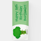 Cute kawaii dansende broccoli cartoon illustratie spandoek (Verticaal)