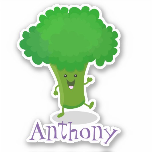 Cute kawaii dansende broccoli cartoon illustratie sticker (Voorkant)
