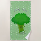Cute kawaii dansende broccoli cartoon illustratie strandlaken (Voorkant)
