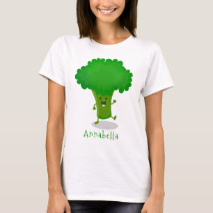 Cute kawaii dansende broccoli cartoon illustratie t-shirt