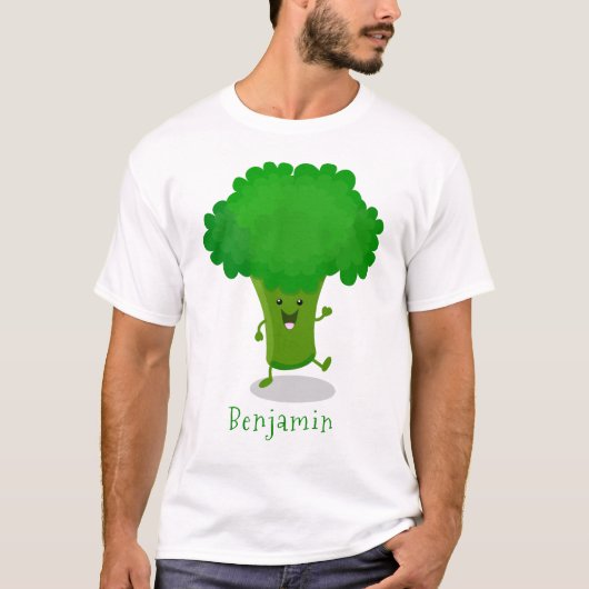 Cute kawaii dansende broccoli cartoon illustratie t-shirt (Voorkant)