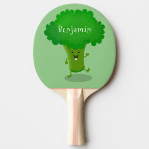 Cute kawaii dansende broccoli cartoon illustratie tafeltennisbatje