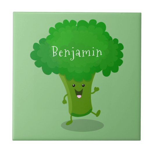 Cute kawaii dansende broccoli cartoon illustratie tegeltje (Voorkant)