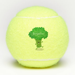 Cute kawaii dansende broccoli cartoon illustratie tennisballen