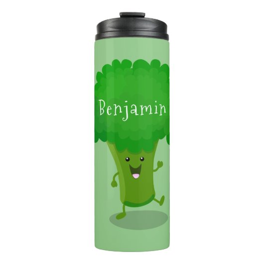 Cute kawaii dansende broccoli cartoon illustratie thermosbeker (Voorkant)