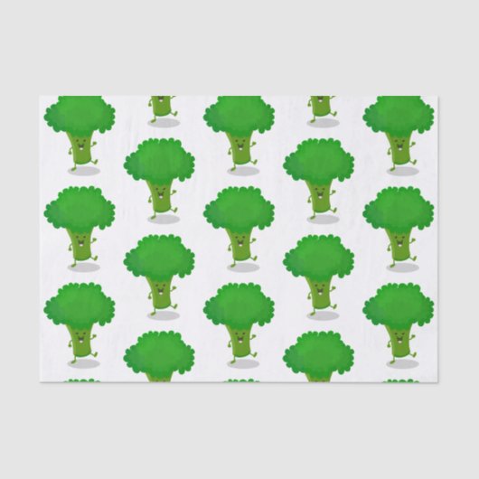 Cute kawaii dansende broccoli cartoon illustratie tissuepapier (Voorkant)