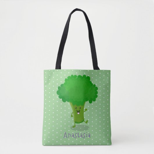 Cute kawaii dansende broccoli cartoon illustratie tote bag (Voorkant)