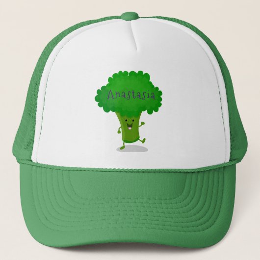 Cute kawaii dansende broccoli cartoon illustratie trucker pet (Voorkant)