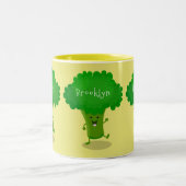 Cute kawaii dansende broccoli cartoon illustratie tweekleurige koffiemok (Center)