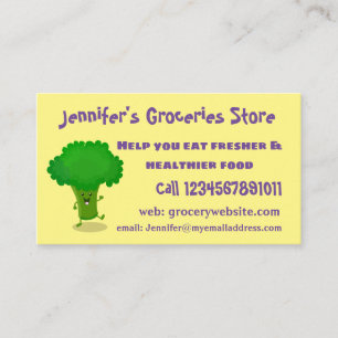 Cute kawaii dansende broccoli cartoon illustratie visitekaartje