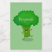 Cute kawaii dansende broccoli cartoon illustratie voedselcontainer etiket (Enkel label)