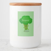 Cute kawaii dansende broccoli cartoon illustratie voedselcontainer etiket (Voorkant)