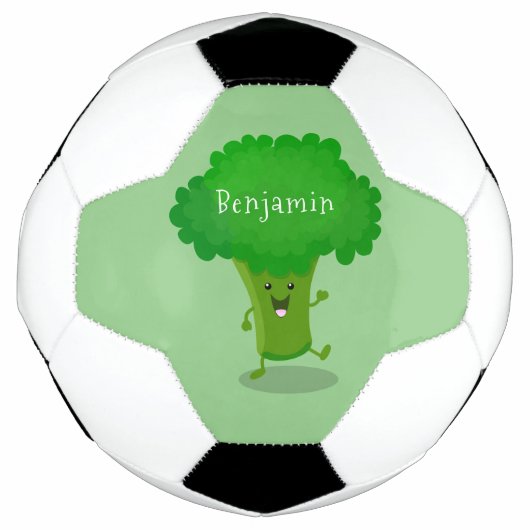 Cute kawaii dansende broccoli cartoon illustratie voetbal (Voorkant)