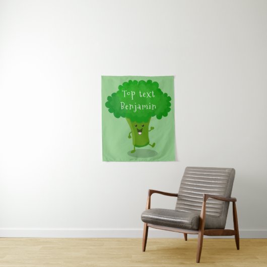 Cute kawaii dansende broccoli cartoon illustratie wandkleed (In situ)