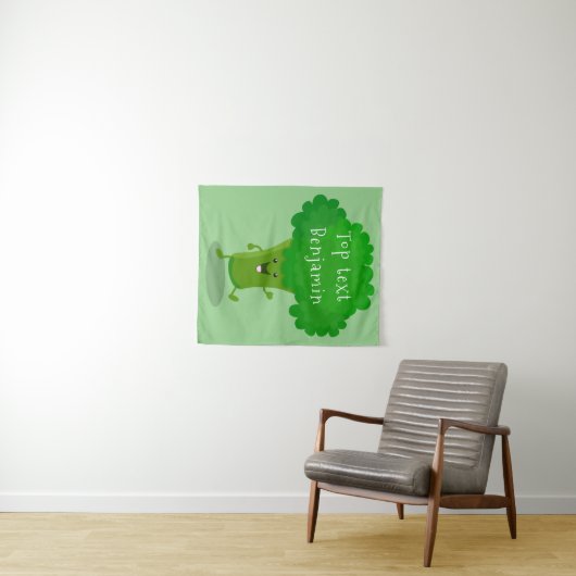 Cute kawaii dansende broccoli cartoon illustratie wandkleed (In Situ (horizontaal))