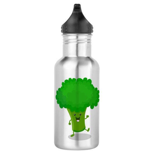 Cute kawaii dansende broccoli cartoon illustratie waterfles  (Rechts)
