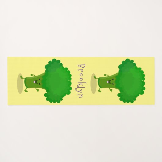 Cute kawaii dansende broccoli cartoon illustratie yogamat (Achterkant (horizontaal))